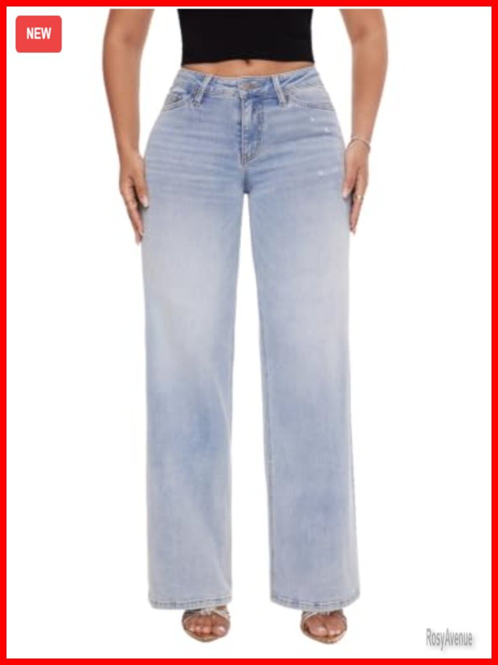 Wide Leg Jeans Mid Low Rise Stretchy Denim Pants